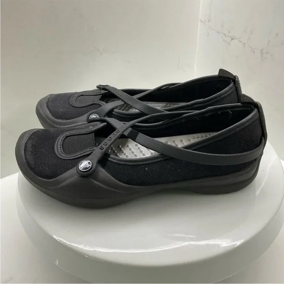CROCS black Mary Janes ballet flats size 6 - Picture 3 of 8
